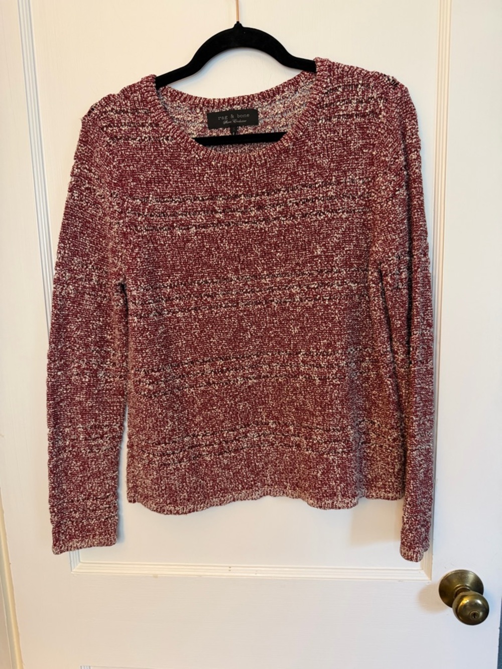 rag & bone Knit Maroon White Textured Crew Neck Long Sleeve Pullover Sweater S